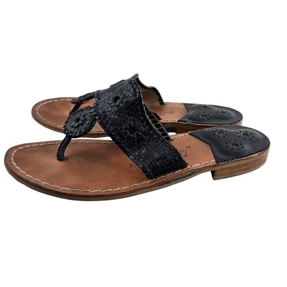 Jack Rogers Sandals Womens 9 Flats Black Woven Leather Slip On Thong Preppy - Picture 7 of 11